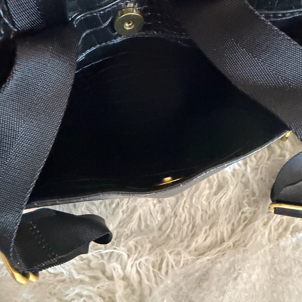 FAWN Black Croc-Embossed Backpack / Crossbody Bag with Gold Accents BNWT - Picture 4 of 11
